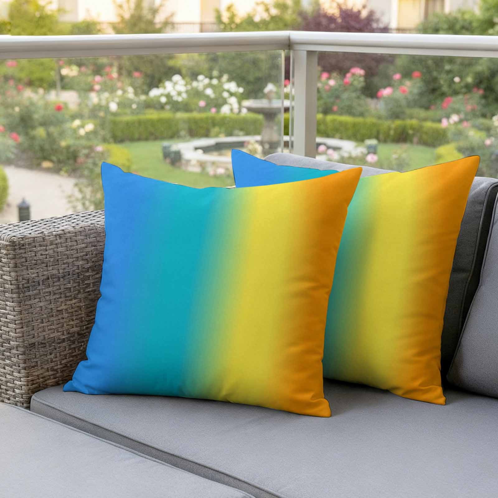 Rainbow Ombre Outdoor Waterproof Throw Pillow Covers 24x24 Set of 2, Orange Blue Gradient Colorful Modern Art Decorative Pillowcases Cushion Pillowcase for Couch Sofa Patio Outside Pillow Protector