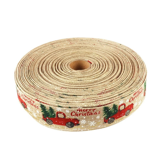 Visland 1 Roll Christmas Ribbon Festive Ornamental Lightweight Glittery Printed Gift Packing Decoration Ribbon for Party