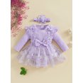 thumbnail image 2 of aturustex Infant Baby Girls One piece Romper Dress 1M 3M 6M 9M 12M Newborn Long Sleeve Crew Neck Jumpsuits Mesh Lace Patchwork Bodysuits and Cute Headr Little Girl Loose Casual Daily Clothes, 2 of 7