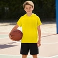 thumbnail image 6 of Yellow Boys' Short Sleeve Hoodie | Kids Hooded Pullover Shirt Loose Fit Casual Wear | Ages 5-15 Athletic Play Top for School Outdoor Activities,Size 9-10 T, 6 of 9