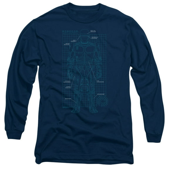 Robocop Schematic Long Sleeve Adult 18/1 T-Shirt Navy