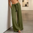 thumbnail image 6 of Women's Summer Cotton‑Linen Harem Pants Solid‑Color Drawstring Elastic Waist Loose Casual Long Trousers with Side Pockets Army Green XL(XL), 6 of 6