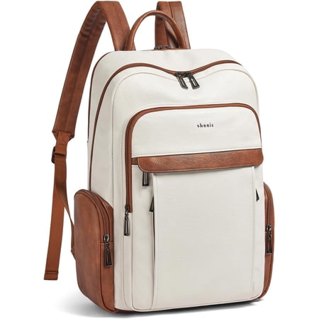 Leather Laptop Backpack for Women with 17 inch Vegan Leather Computer Backpack Purse for Travel College Work