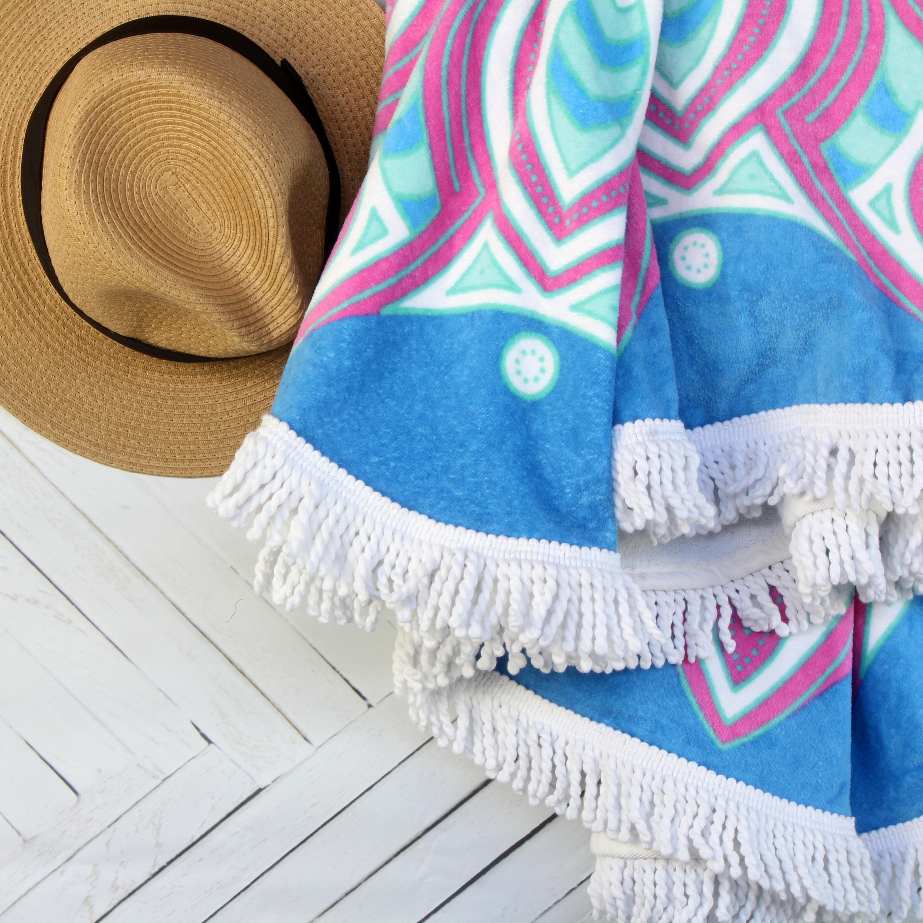 Sand & Surf, Single Round Beach Towel Mandala Print 60" Round