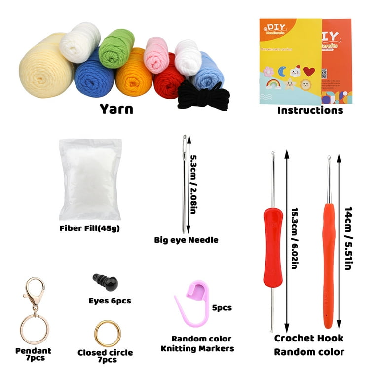 Mayboos Crochet Kit for Beginners, Beginner Crochet Kit for Adults, Crochet Starter Kit with 10 Colors of Yarn, Crochet Stuffing, Crochet Keychain