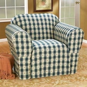 Home Trends Brighton Check Chair Slipcover, Blue