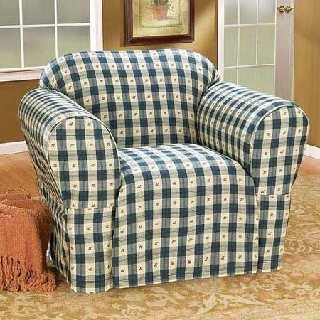 Home Trends Brighton Check Chair Slipcover, Blue