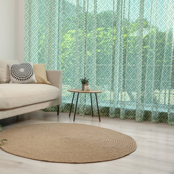 Mint Tulle Curtains with Rod Pocket, Shabby Fashion Abstract Squares Vintage Pattern Checkered Striped Crosswise, Sheer Drape for Wedding Party 2 Panels, 7 Sizes, Jade and Almond Green, by Ambesonne