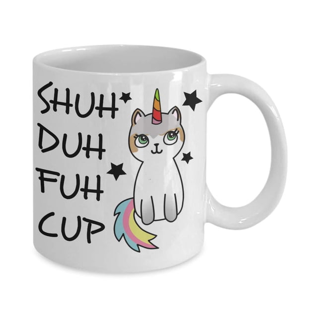 Taza de café de cerámica, divertida, Shuh Duh Fuh, unicornio, gato, 350 ml