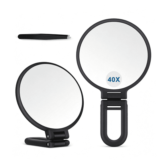 ACDANC 40X Magnifying Mirror, Hand Mirror for Makeup, Double Sided with 40X/1X Magnification, Travel Essential, Portable Foldable for Desktop and Bathroom, Gift for Women, Frosted Black