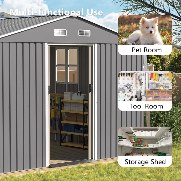 ALAULM 12'x10' Outdoor Storage Shed, Galvanized Metal Shed with