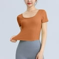 thumbnail image 4 of Htigea Clearance Short Sleeve Workout Tops for Women Loose Basic T-Shirts Athletic Gym Casual Shirts Clearance Sale Orange,M, 4 of 4