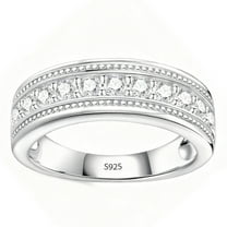 SFTING Men Wedding Band AAAAA CZ Men Rings 925 Sterling Silver Round Cut Wedding Promise Band for Him Size 9