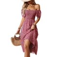 thumbnail image 2 of Women'S Summer Boho Floral Midi Dress Casual Short Sleeve Square Neck Flowy Beach Vacation Long Dress Red XL, 2 of 10