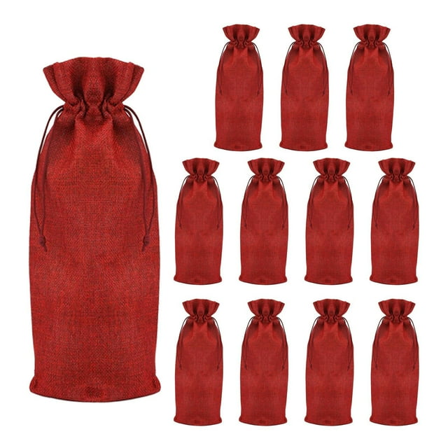 GUOOL 12x Burlap Bottle Bag with Drawstring Carrying Bag Bottle Gift Sacks Bottle Gift red