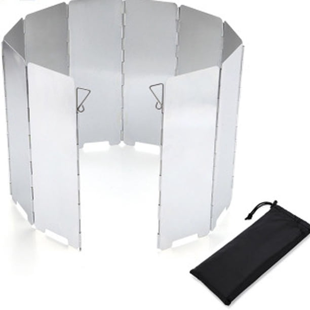 Cubierta para estufa de camping al aire libre, accesorios para ollas, protección contra el viento con pestillo, 10 piezas, protección contra el viento plegable de aluminio con bolsa de tela