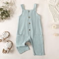 thumbnail image 3 of KAUOD Baby Girls Cotton Linen Jumpsuit Baggy Overalls Pants Kids Sleeveless Suspender Rompers Summer Clothes Toddler Button Outfit, 3 of 8