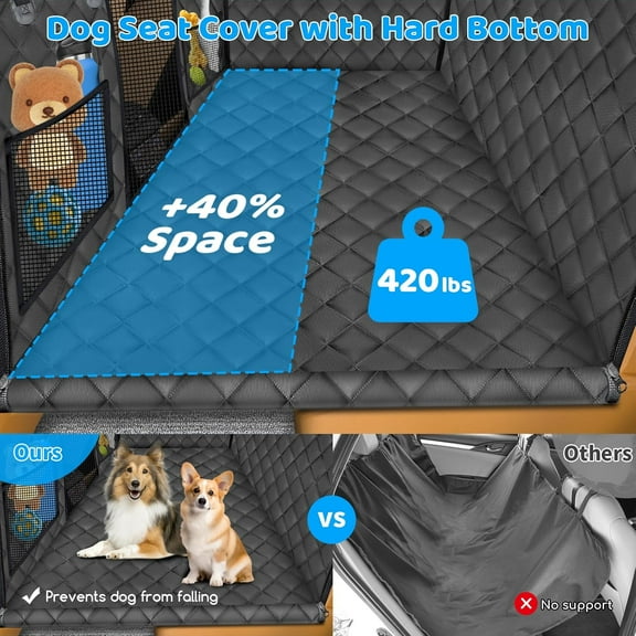 Back Seat Extender for Dogs - Hard Bottom Dog Car Seat Cover Holds 420 lbs, Waterproof Dog Hammock Dogs Bed for Cars, SUVs & Small Trucks, Pet Backseat Protector with Mesh Window & Large Space