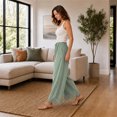 thumbnail image 3 of Wrongduck Women's Lace Trim Wide Leg Pants, Cropped Palazzo Trousers with Drawstring Elastic Waist and Pockets, Lightweight Summer Casual Lounge Pants, 3 of 7