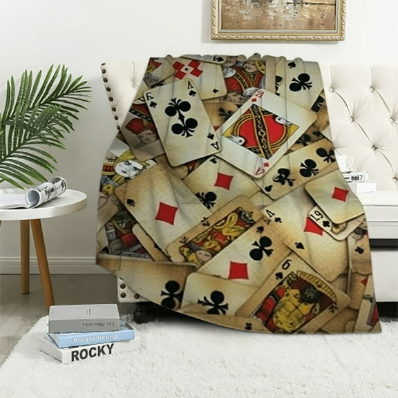 BCIIG Playing Cards Theme Warm Lightweight Blanket Soft Fleece Throw Blanket for Living Rooms Sofa Decor Cow Gifts All Seasons - Multiple Sizes 40x50in