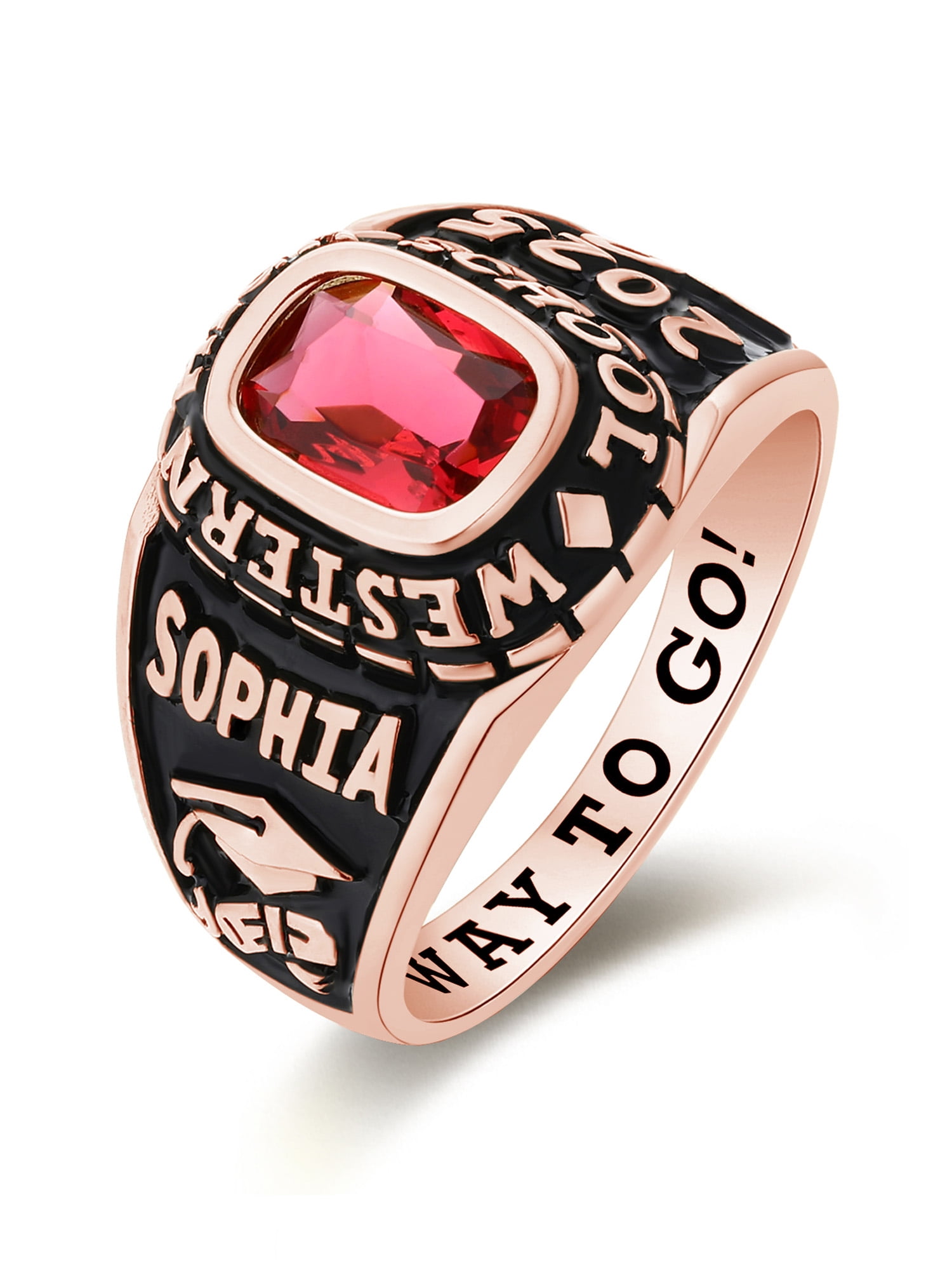 Mementos USA Custom Medium Women's Class Rings for High School College-Sterling Silver/Rose Gold