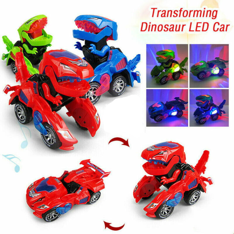 Light /& Music Automatic Transforming Dinosaur LED Car Toy Transformer Kids