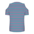 thumbnail image 4 of YHAJDS T Shirts for Women Short Sleeve V Neck Striped Print Off Shoulder Casual Summer Top, 4 of 5