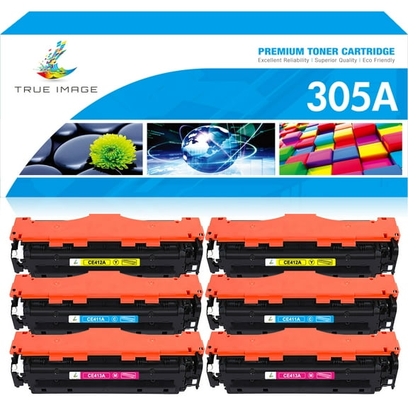 True Image 6-Pack Compatible Toner Cartridge for HP CE411A 305A Work with Pro 400 Color M451 MFP M475 CP2025 CM2320 Printer (2*Cyan,2*Magenta,2*Yellow)
