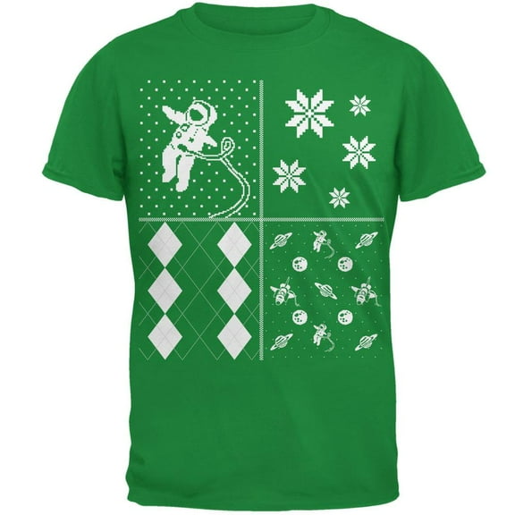 Astronaut in Space Ugly XMAS Sweater Festive Blocks Irish Green Adult T-Shirt - Medium