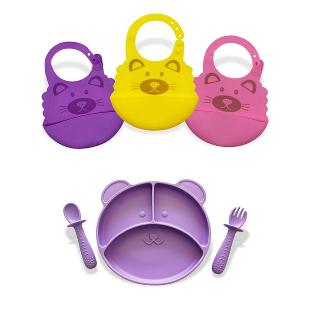 Baberos para Bebé Match & Enjoy Set de 3 diseño Oso con contenedor de migas Libre de BPA