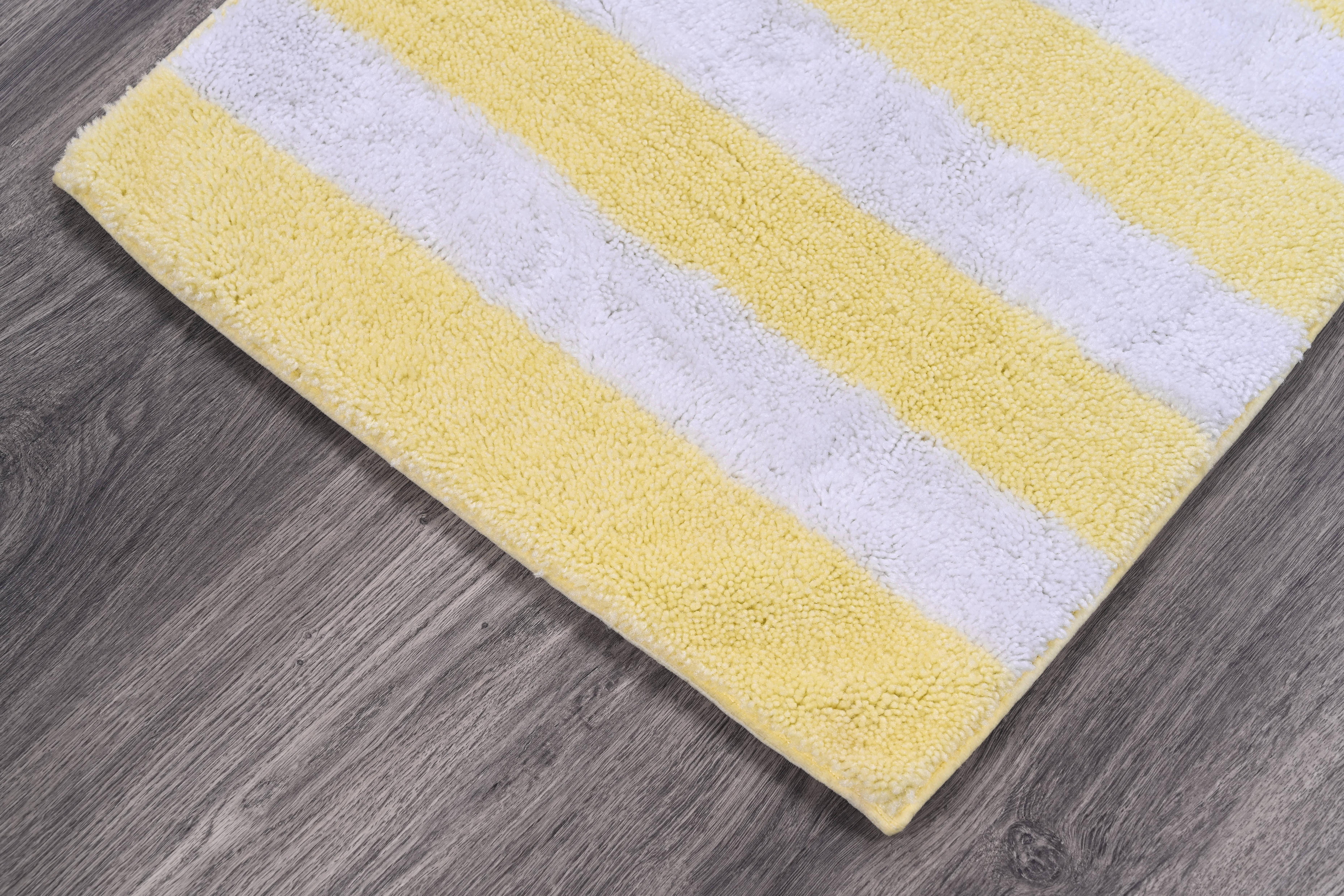 Garland Rug Beach Stripe Washable Rubber Ducky Yellow/White Bathroom Rug, 21" x 34"