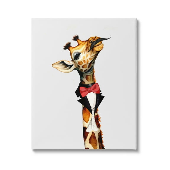 Stupell Industries Mustache Giraffe with Bowtie Animals & Insects Painting Gallery Wrapped Canvas Art Print Wall Art, 24 x 30