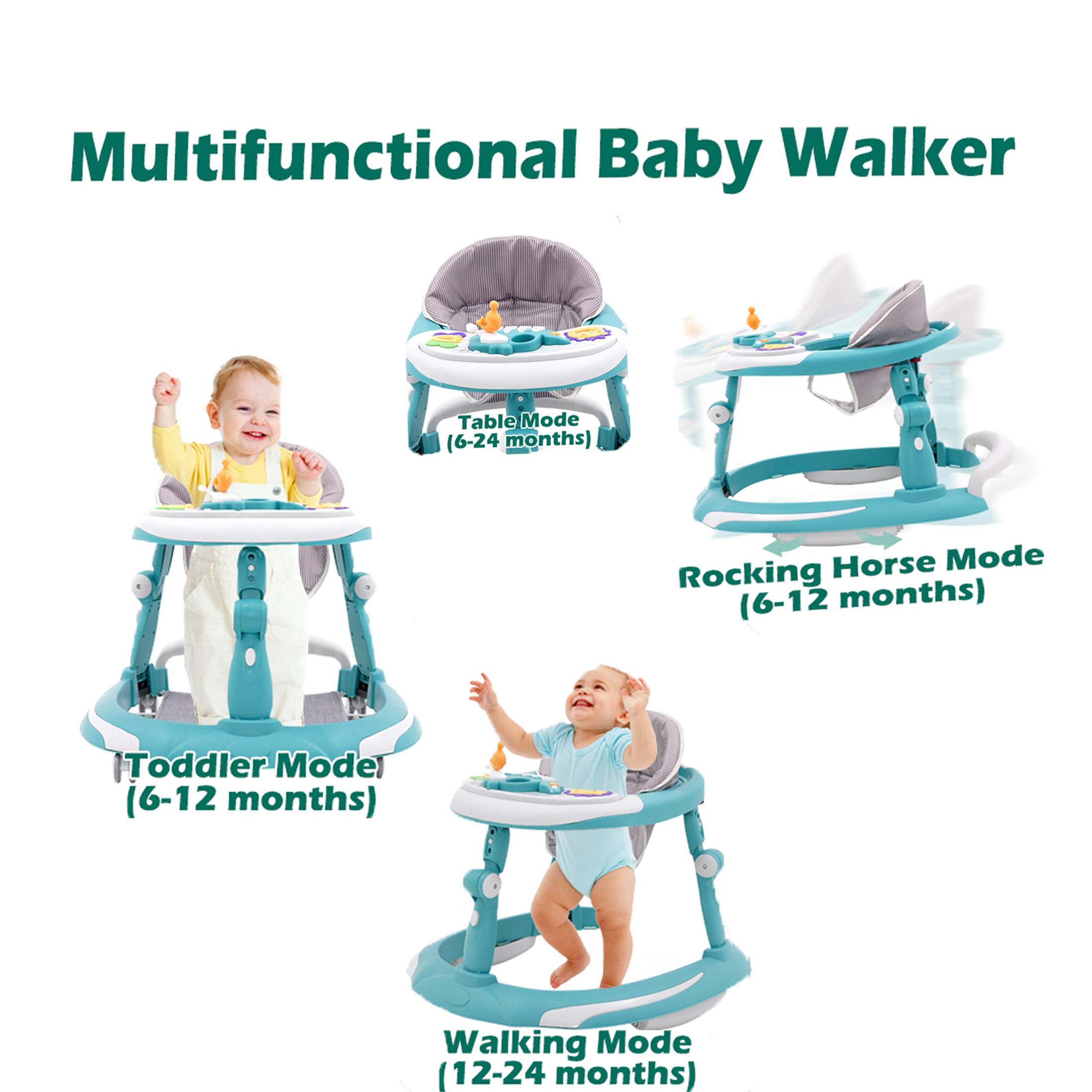 Ealing Baby Walker,Foldable Push Walker with Rocking Horse Function, Height Adjustable,Baby Activity Center Toys with Music for Babies 6-24 Months