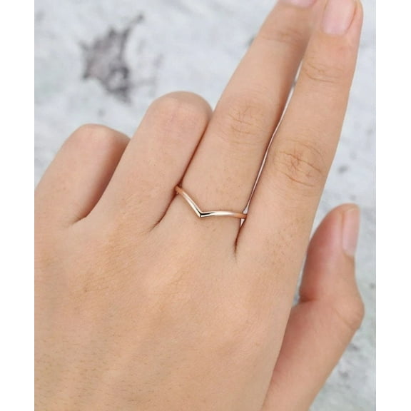 Minimalist Curved wedding band vintage simple rose gold wedding band women Unique Chevron Bridal promise ring Anniversary gift for her