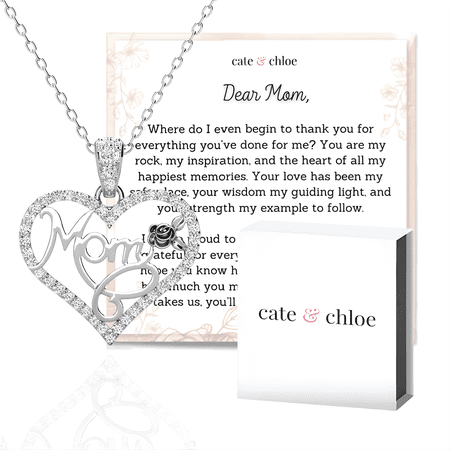 Cate & Chloe Rhonda 18k White Gold Plated Necklace with Heartfelt Message Card, Gift for Mom