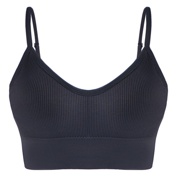 WAGUTH Women's Ribbed Sports Bra V-Neck Adjustable Thin Strap Padded Yoga Bra for Low Impact Workout