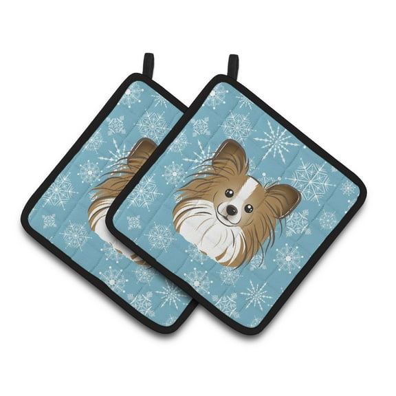 Carolines Treasures BB1682PTHD Snowflake Papillon Pair of Pot Holders , 7.5HX7.5W, multicolor