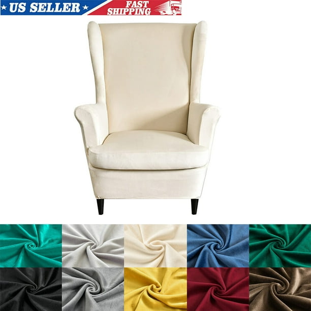 SHANNA Stretch Wingback Chair Covers, Velvet Wing Chair Slipcover Soft