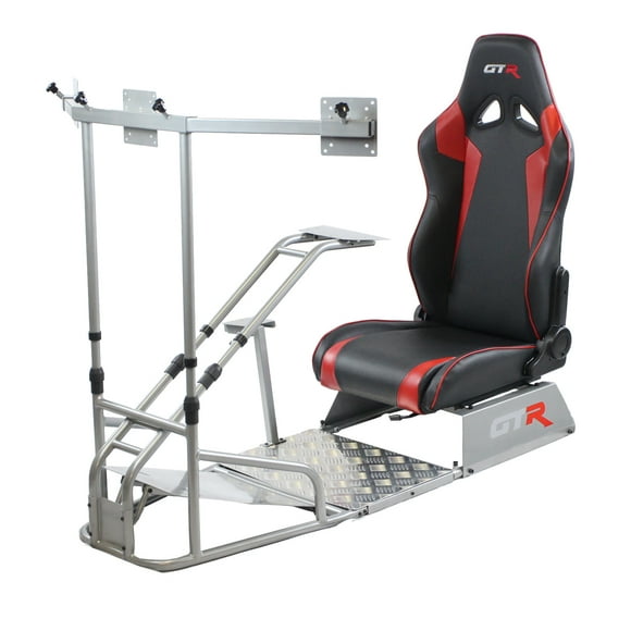 GTR Simulator GTSF Model Racing Simulator Cockpit Silver Frame with Black/Red Seat