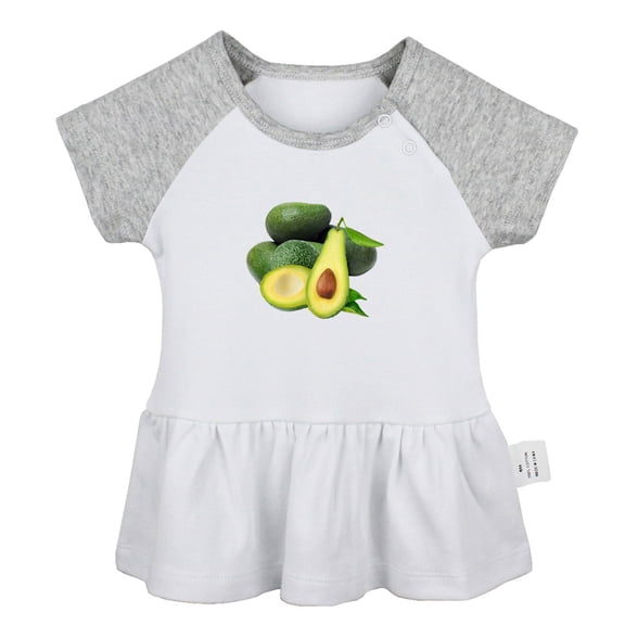Fruit Avocado Pattern Dresses For Baby, Newborn Babies Skirts, Infant Princess Dress, 0-24M Kids Graphic Clothes (Gray Raglan Dresses, 6-12 Months)