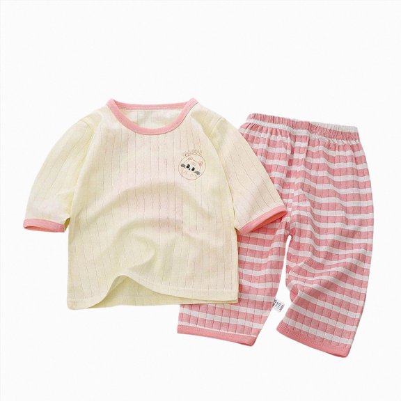 Splozh 2 Piece Baby Pajamas Girls and Boys Comfortable Breathable Long Sleeved Home Clothes Cute Cartoon Pattern Homewear Set,Pink,9-10 Years