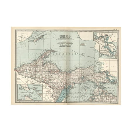 Map of Michigan, Northern Part Print Wall Art By Encyclopaedia