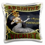 3dRose Vintage Absinthe Vichet French Liquor Advertising Poster, Pillow Case, 16 by 16-inch