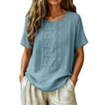 thumbnail image 2 of MEICHEN Women's Fashionable Casual Solid Color Pleated Cotton and Linen Tops Shirts and T Shirts Womens Summer Essentials Tops, 2 of 7