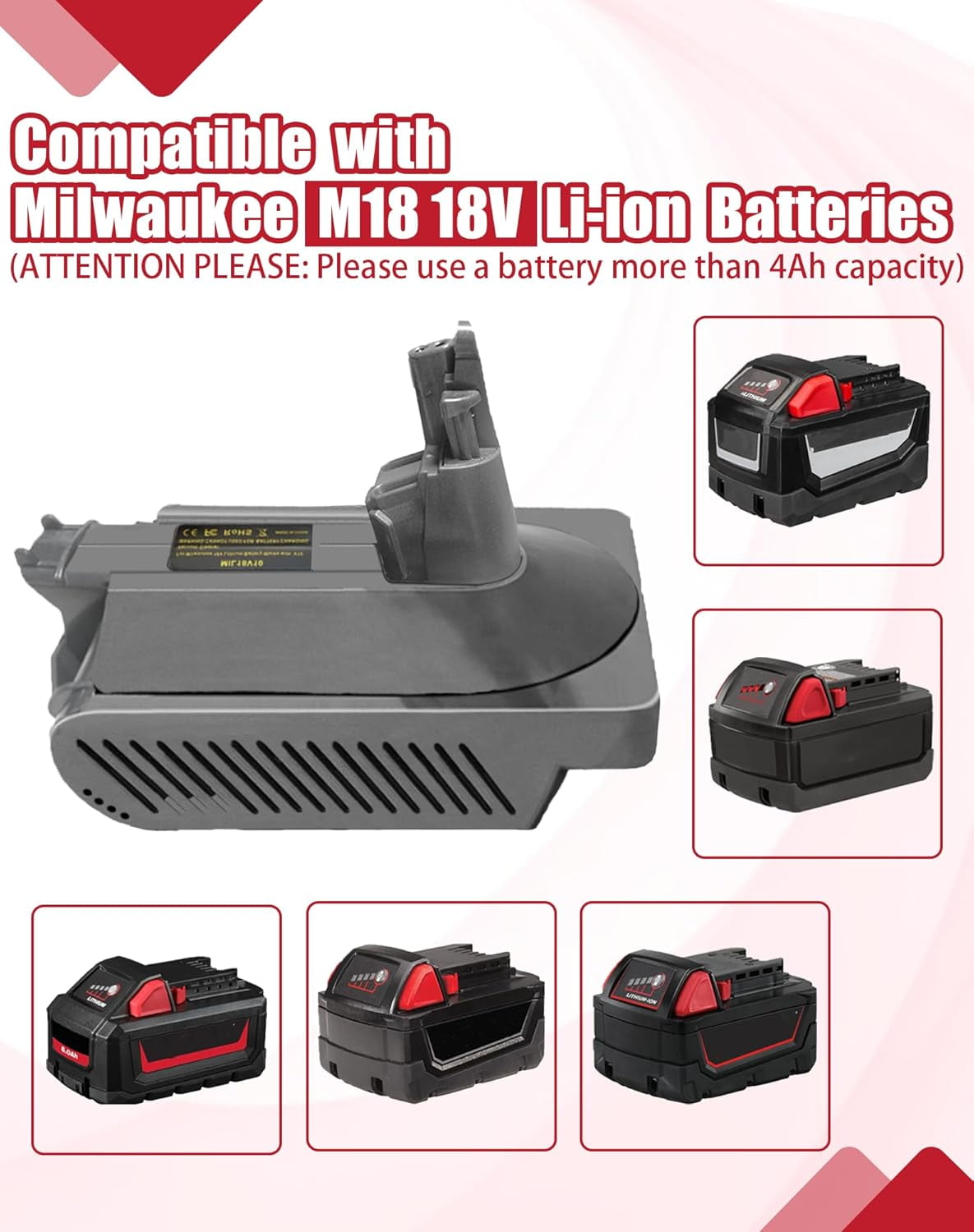 V10 Adapter for Ryobi 18V Li-ion Battery Converter to for Dyson V10 Battery for Cyclone Animal Fluffy SV12 Vacuum Cleaner