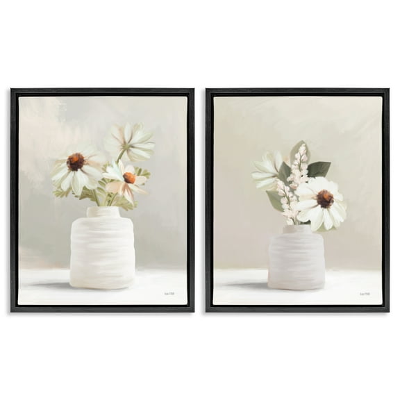 Stupell Industries Simply Elegant Floral Vase Plants & Flowers Painting Black Floater Framed Canvas Art Print Wall Art, 17 x 21, Set of 2