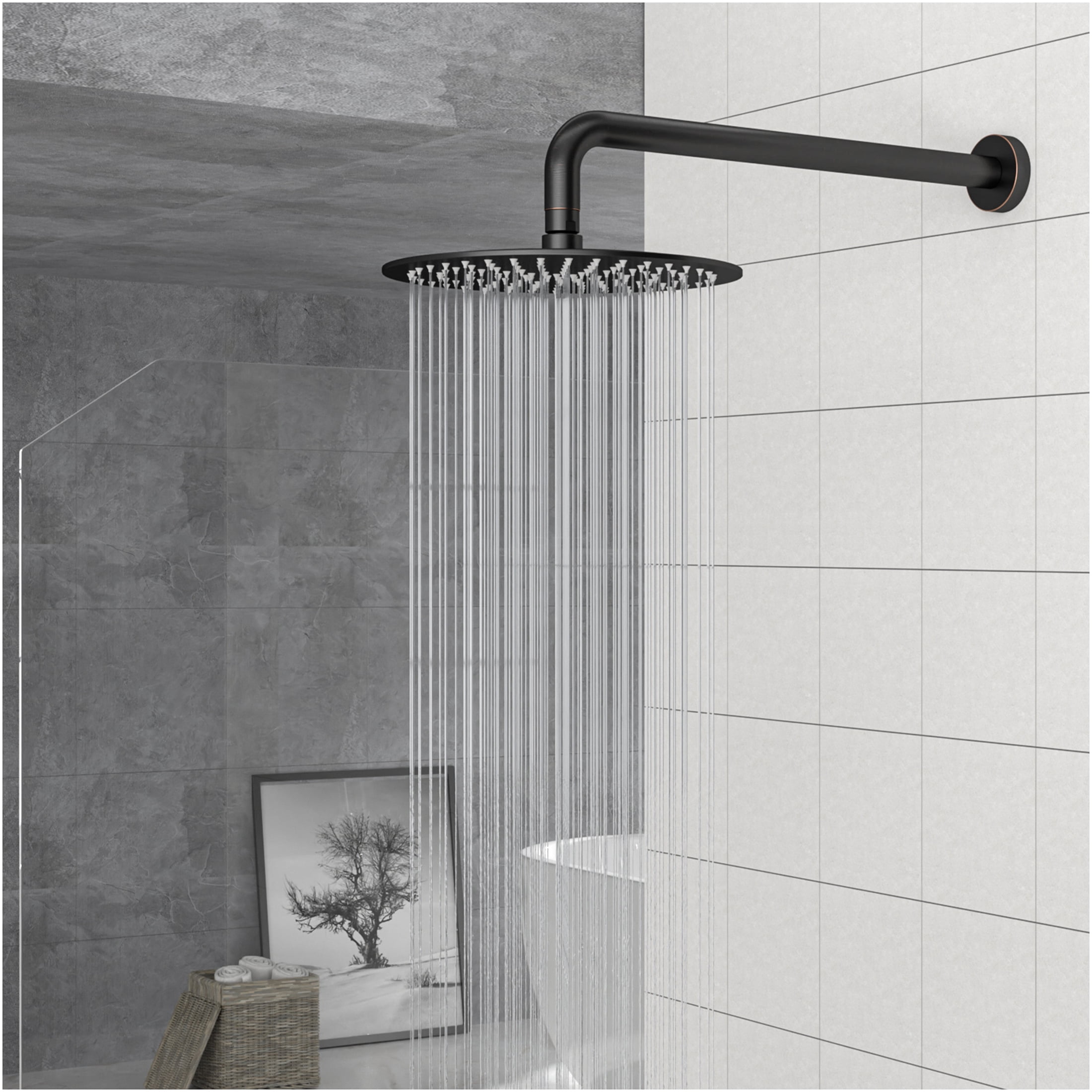 JERFIT 16 Inch Extra Long Shower Arm Extension Pipe with Flange, Oil Rubbed Bronze Finish, SUS304 Stainless Steel, Wall Mount for Rainfall Showerhead, Easy Tool-Free Installation