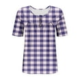 thumbnail image 6 of Hfnxid Womens Plus Size Tops Crewneck Pleated Short Sleeve Shirt Button Down Plaid Print Shirt Summer Casual Vacation ShirtsPurpleXL, 6 of 7