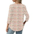 thumbnail image 4 of LYEAA Women Garden Party Blouse 2025 3/4 Sleeve Round Neck Floral Print Casual Tops Lightweight Beach Resort Shirt Summer Cotton Loose Fit Multicolor XXL, 4 of 8