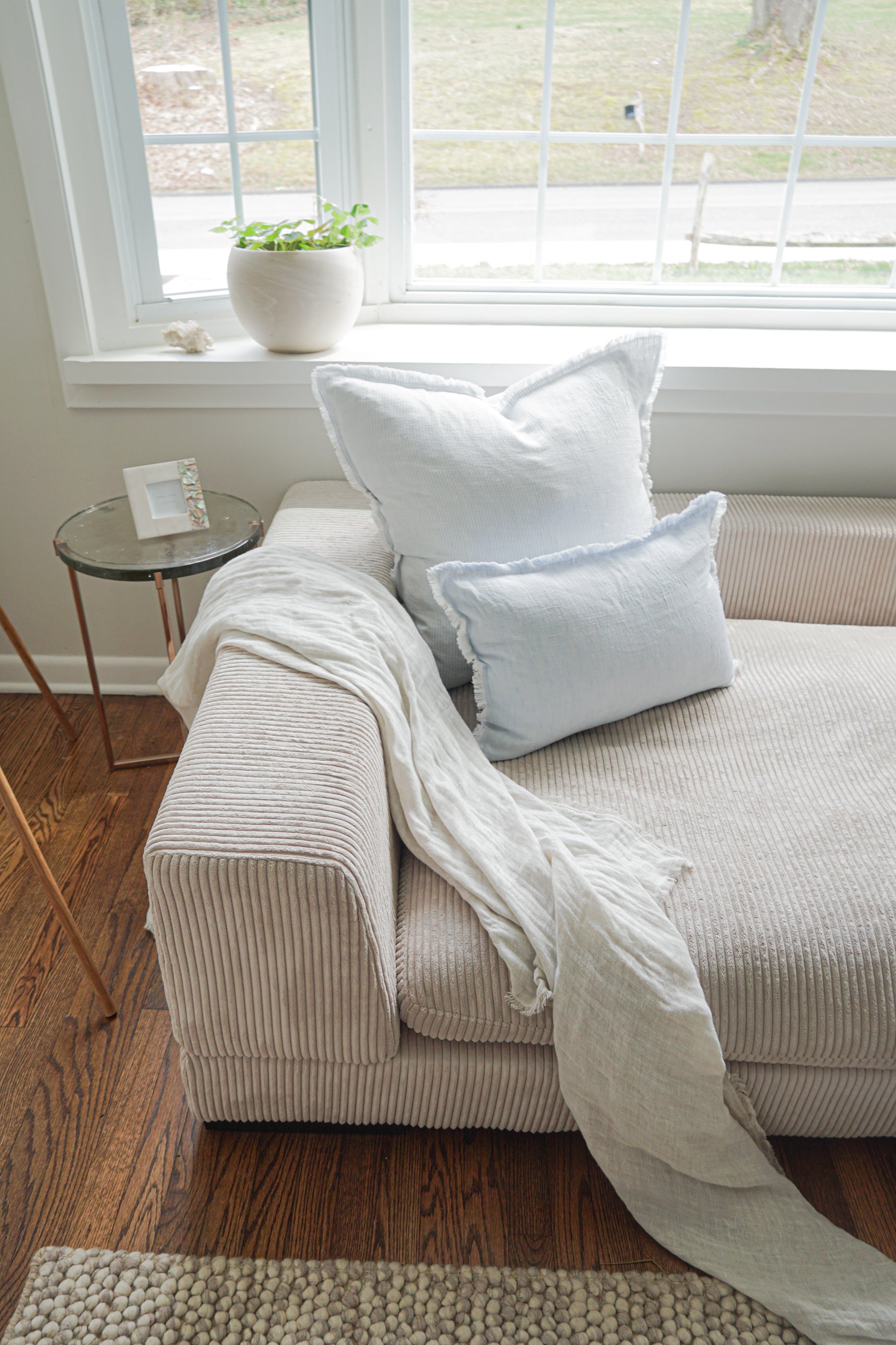 Sky Blue Fringe Soft Linen Pillow 26x26 Pillow Cover Only
